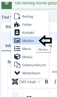 Der ausgeklappte Menüeintrag  CMS-Inhalt des Editors